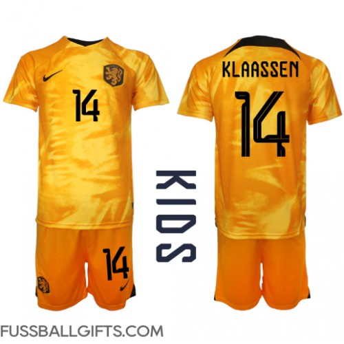 Niederlande Davy Klaassen #14 Fußballbekleidung Heimtrikot Kinder WM 2022 Kurzarm (+ kurze hosen)